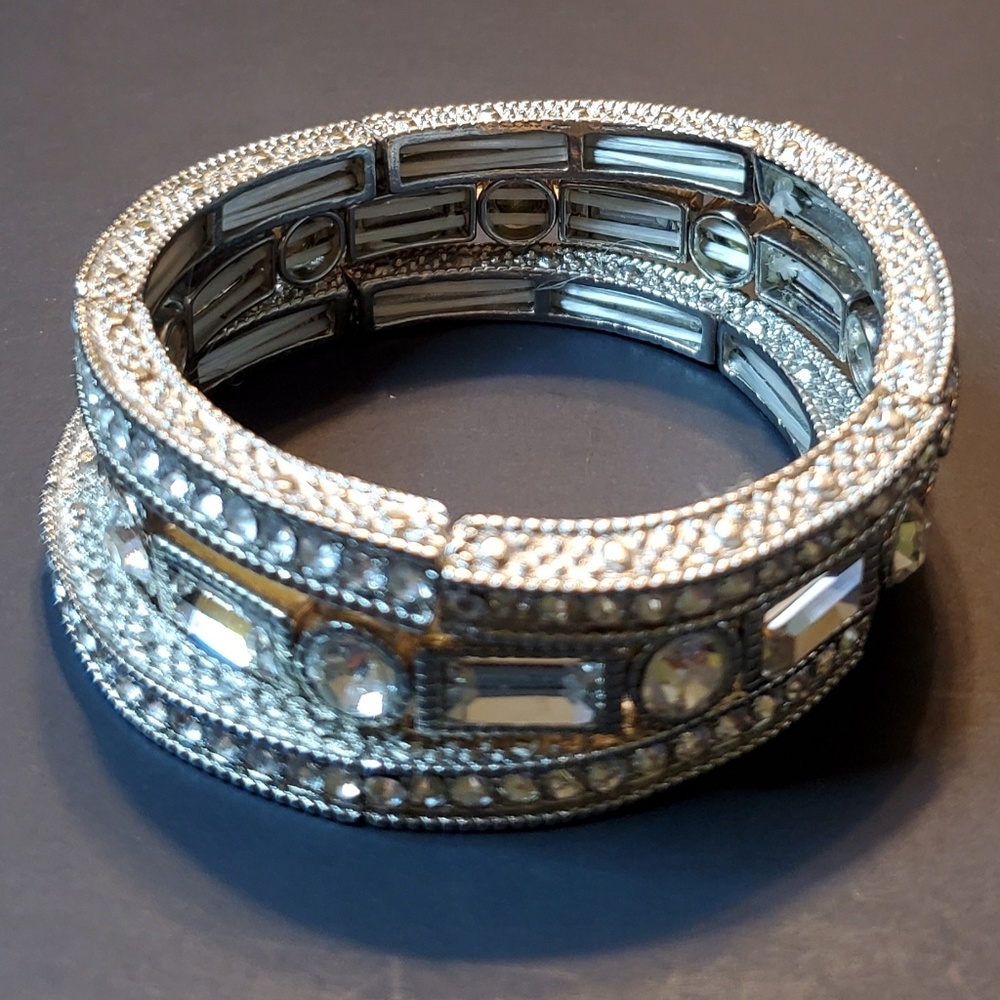 Silver Rhinestone 3 Ring Bracelet